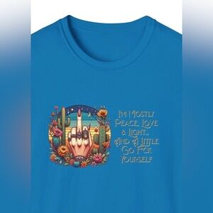 Blue Graphic Tee with Peace and Love Design